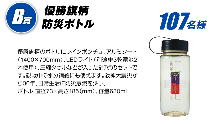 B賞 優勝旗柄防災ボトル 107名様